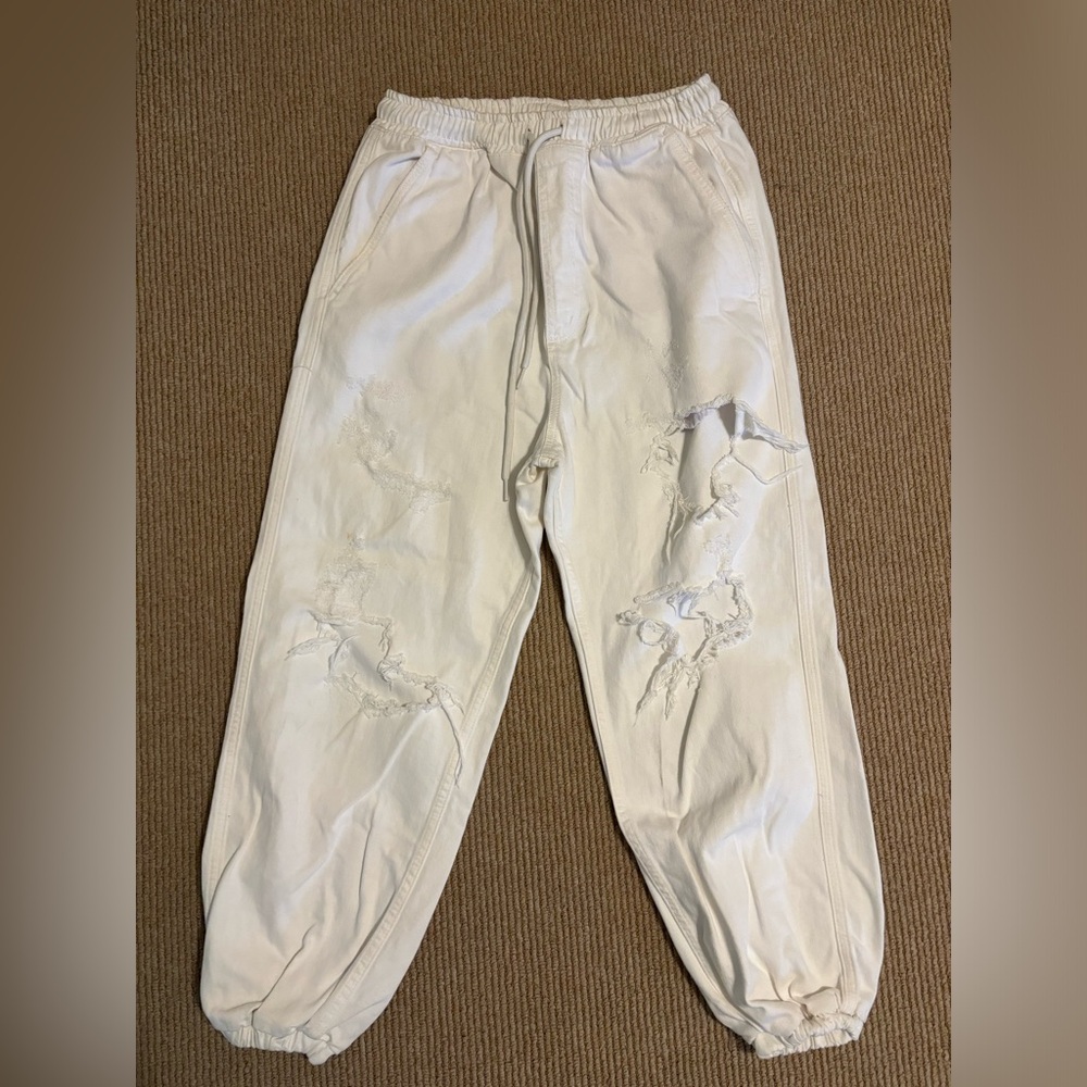 Free People White Cargo Ripped Pants
